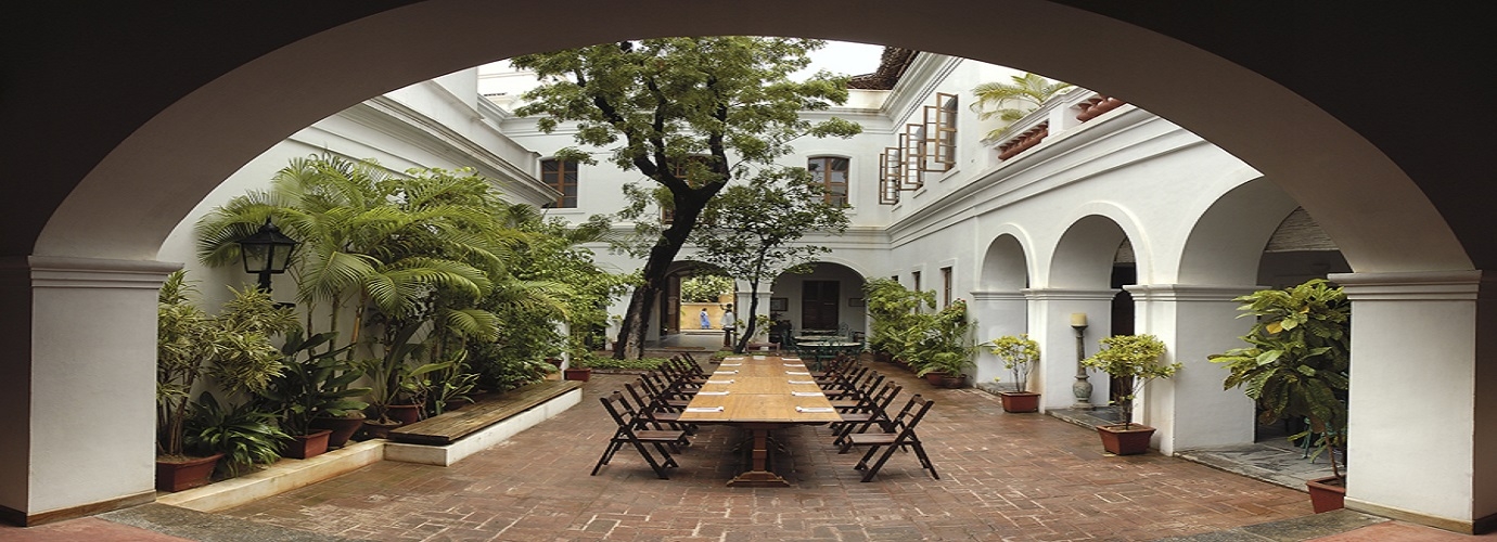 An Outdoor Conference Setup In The Courtyard